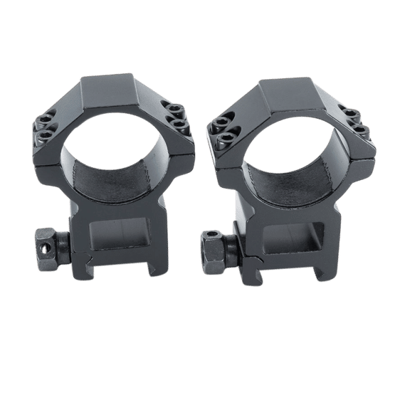Riton Optics 30mm high Scope Rings feature a matte black finish and aluminum construction